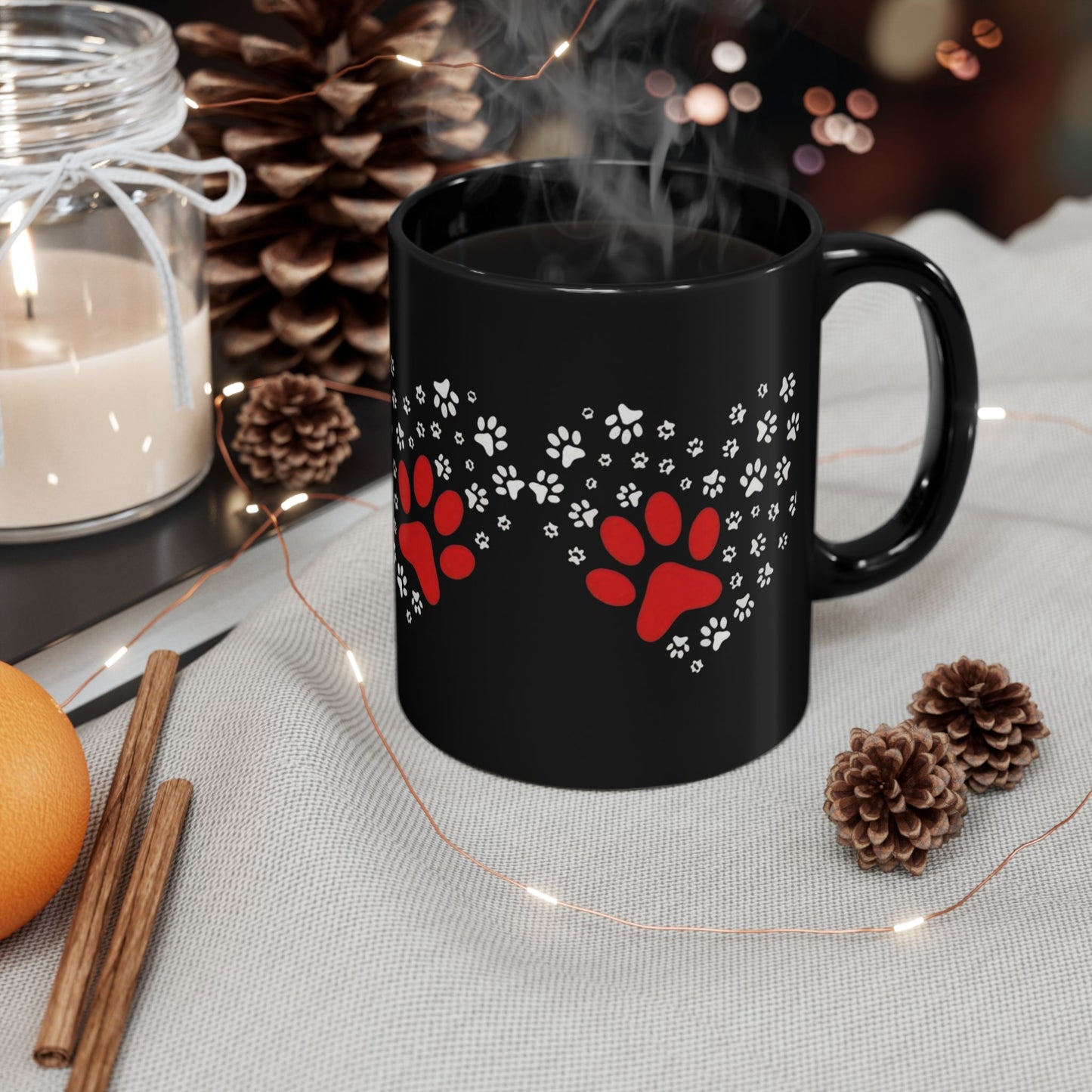 Paw Print Heart Mug, Pet Lover Gift, Dog Cat Mug, Animal Lovers Coffee Cup, Cute Heart Paw Design