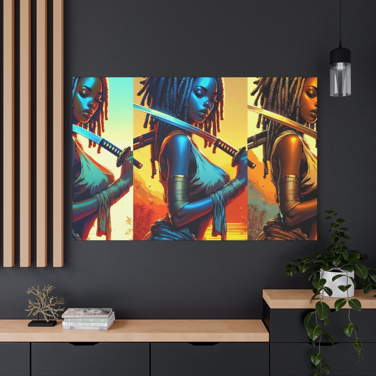 Vibrant Art Canvas Print, Warrior Woman Wall Decor, Home Decoration, Unique Gift, Bohemian Style, Bold Artwork anime