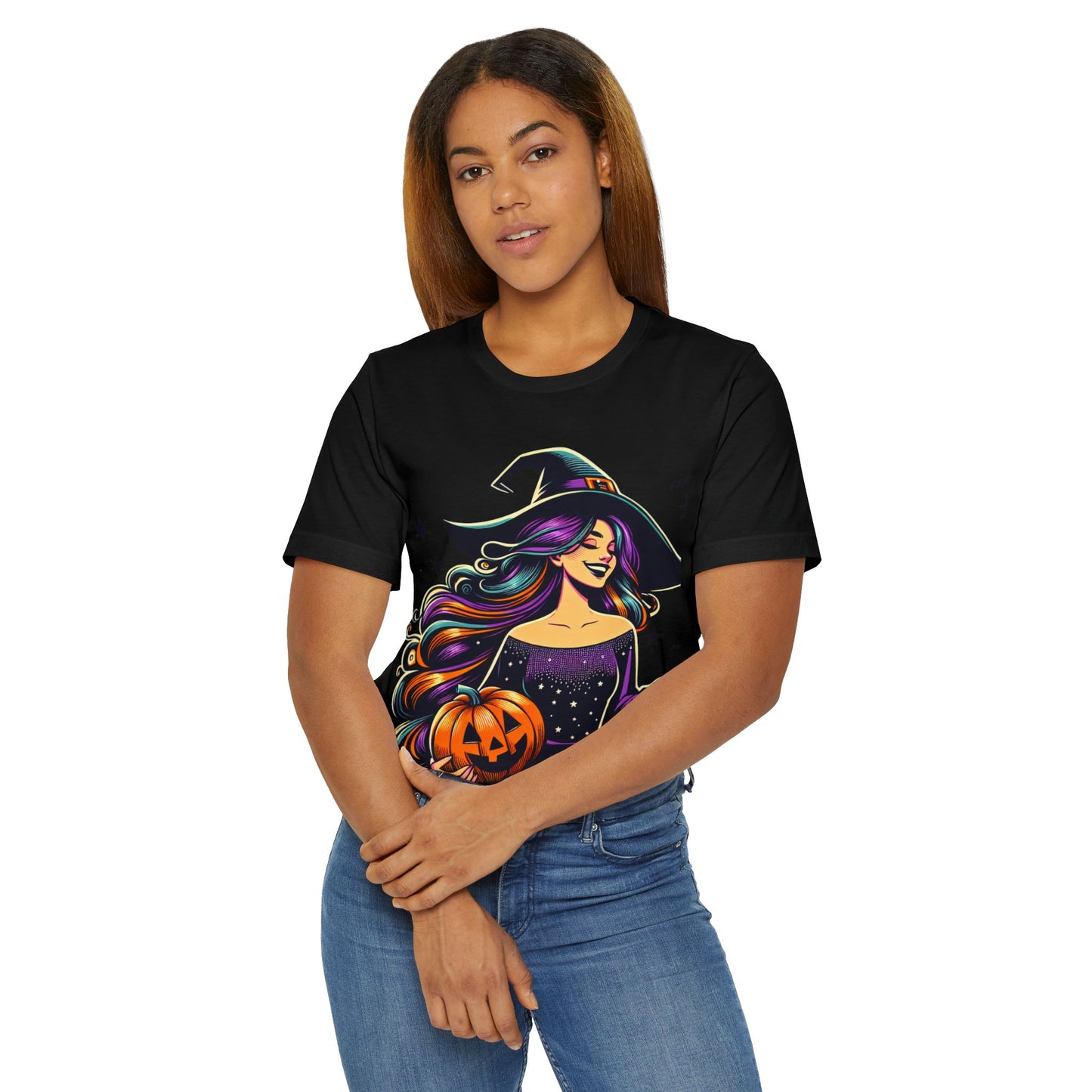 Halloween Witch Unisex T-Shirt, Spooky Graphic Tee, Fall Fashion, Halloween Costume, Witchy Apparel, Cute Pumpkin Design