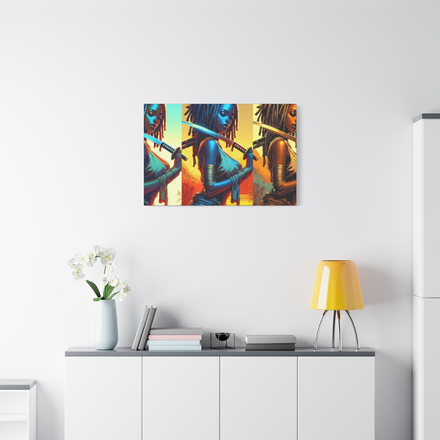 Vibrant Art Canvas Print, Warrior Woman Wall Decor, Home Decoration, Unique Gift, Bohemian Style, Bold Artwork anime