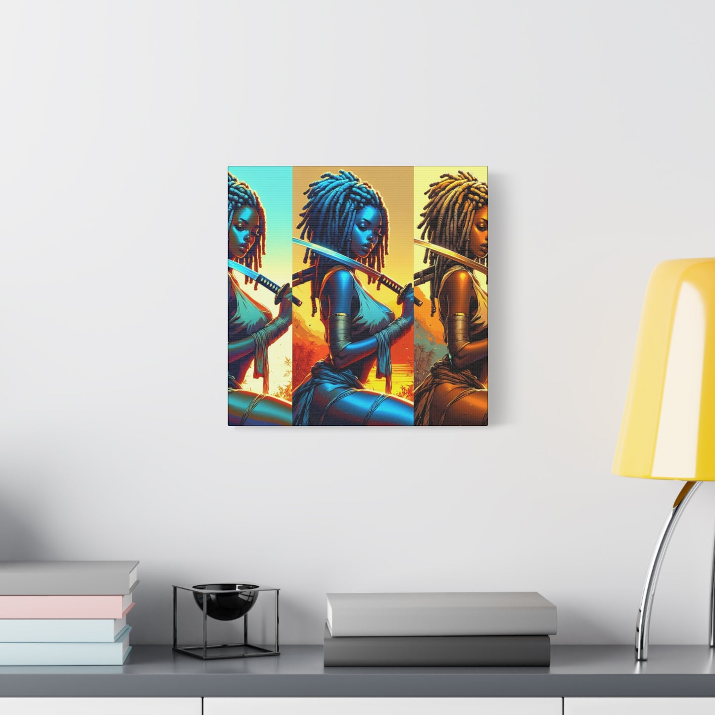 Vibrant Art Canvas Print, Warrior Woman Wall Decor, Home Decoration, Unique Gift, Bohemian Style, Bold Artwork anime