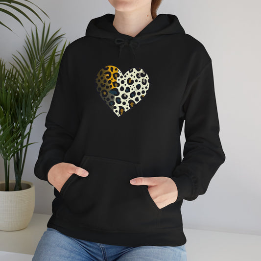Leopard Heart Hoodie - Cozy Unisex Sweatshirt, Perfect Gift for Animal Lovers, Fashionable Casual Wear, Birthday Apparel, Valentine's Day