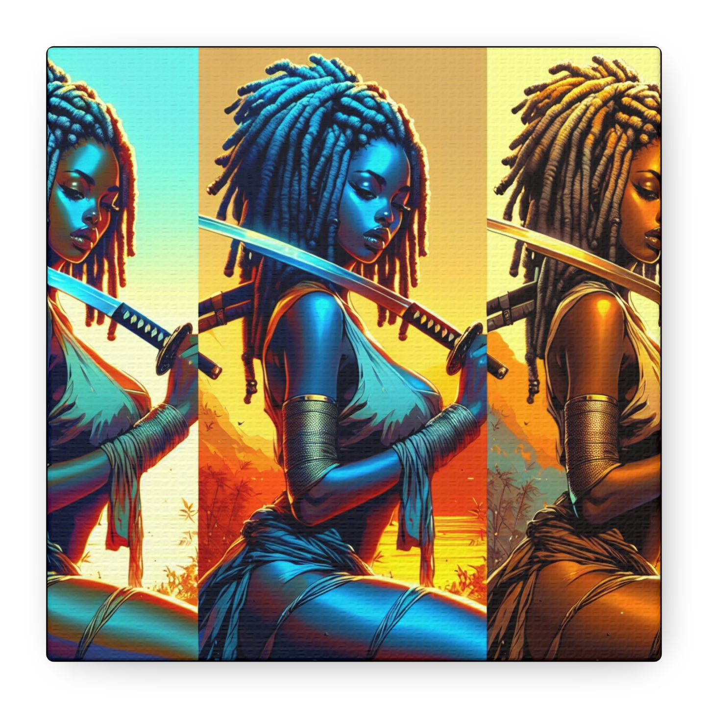 Vibrant Art Canvas Print, Warrior Woman Wall Decor, Home Decoration, Unique Gift, Bohemian Style, Bold Artwork anime