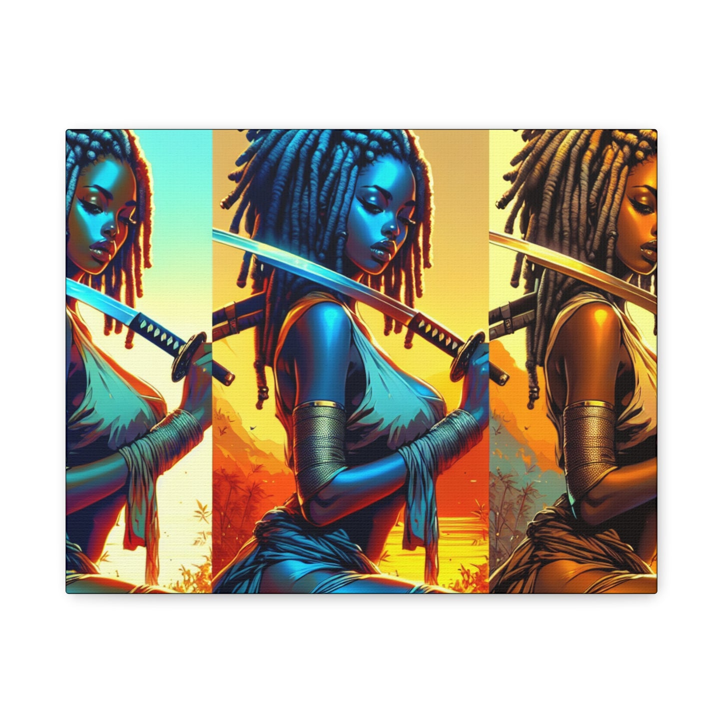 Vibrant Art Canvas Print, Warrior Woman Wall Decor, Home Decoration, Unique Gift, Bohemian Style, Bold Artwork anime
