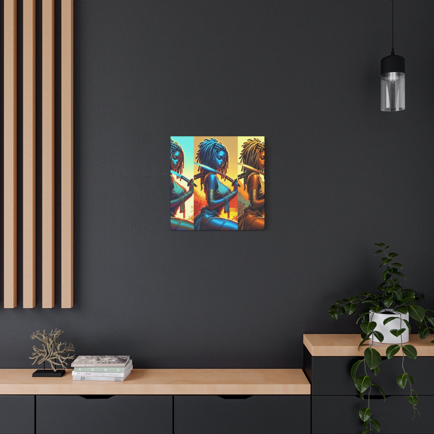 Vibrant Art Canvas Print, Warrior Woman Wall Decor, Home Decoration, Unique Gift, Bohemian Style, Bold Artwork anime