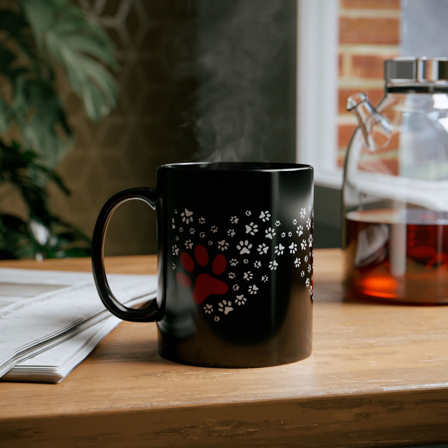 Paw Print Heart Mug, Pet Lover Gift, Dog Cat Mug, Animal Lovers Coffee Cup, Cute Heart Paw Design
