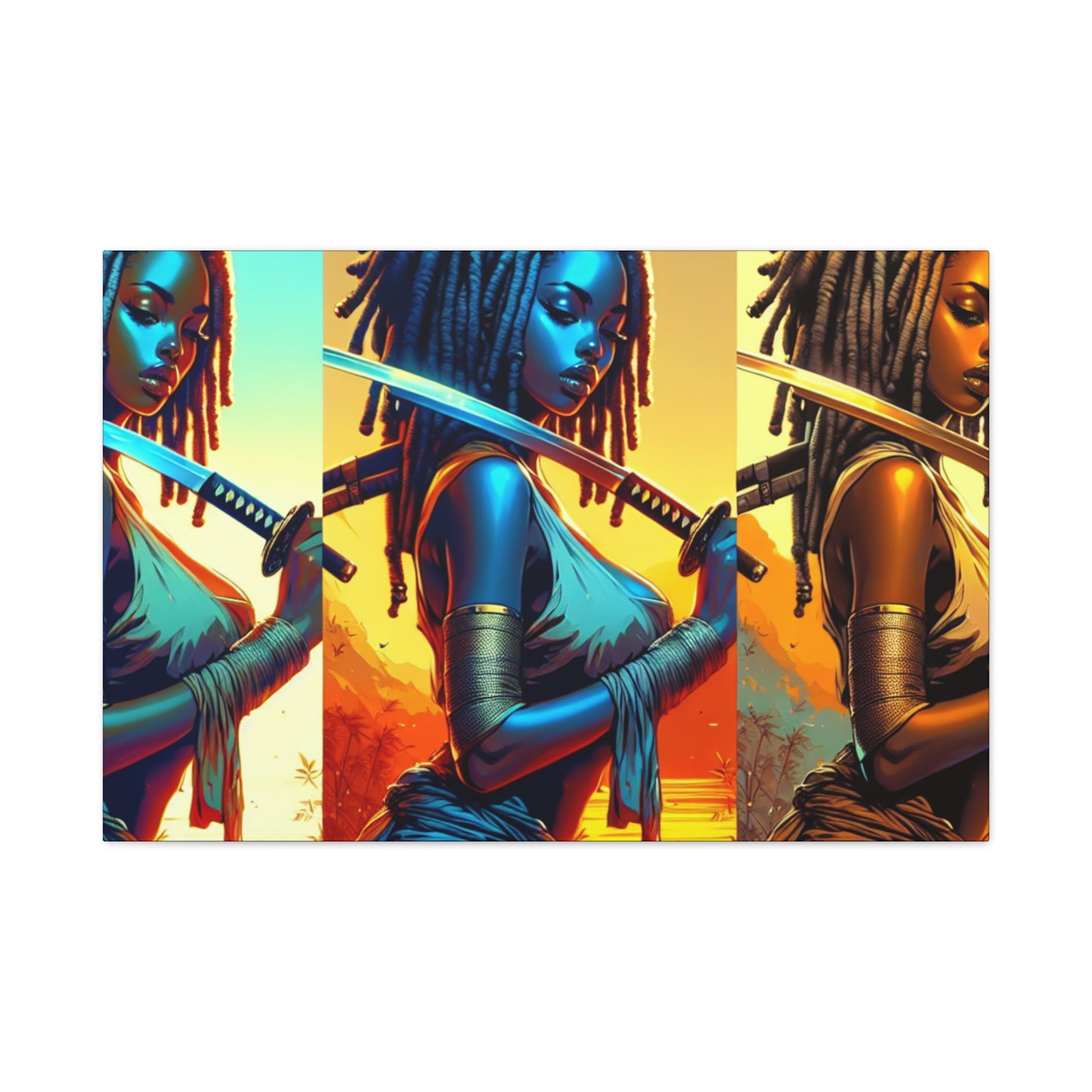 Vibrant Art Canvas Print, Warrior Woman Wall Decor, Home Decoration, Unique Gift, Bohemian Style, Bold Artwork anime