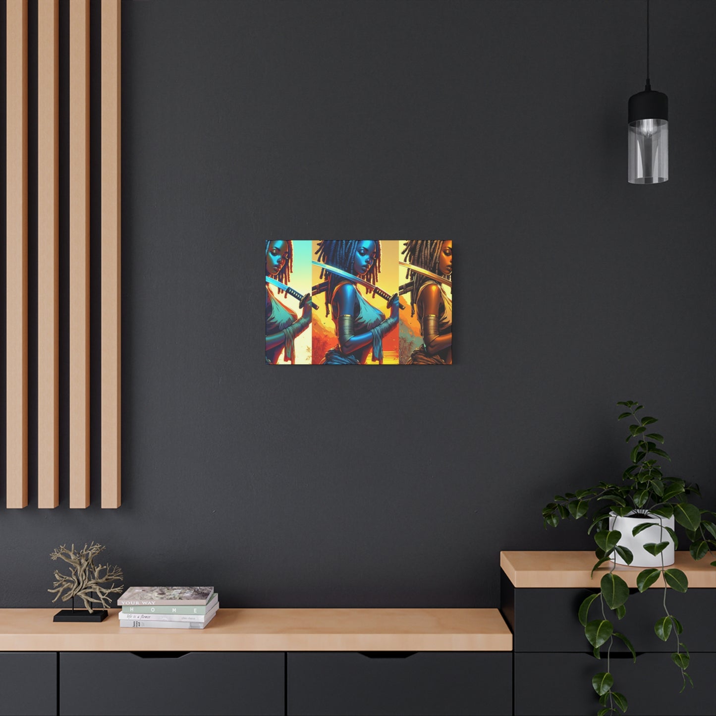 Vibrant Art Canvas Print, Warrior Woman Wall Decor, Home Decoration, Unique Gift, Bohemian Style, Bold Artwork anime