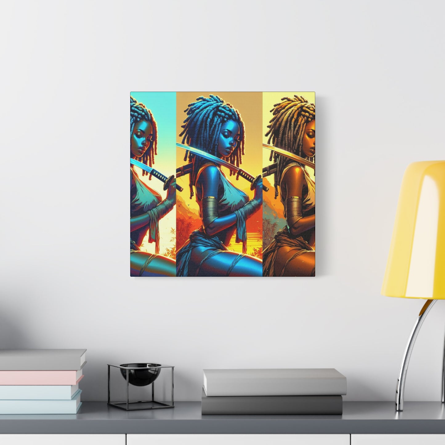 Vibrant Art Canvas Print, Warrior Woman Wall Decor, Home Decoration, Unique Gift, Bohemian Style, Bold Artwork anime
