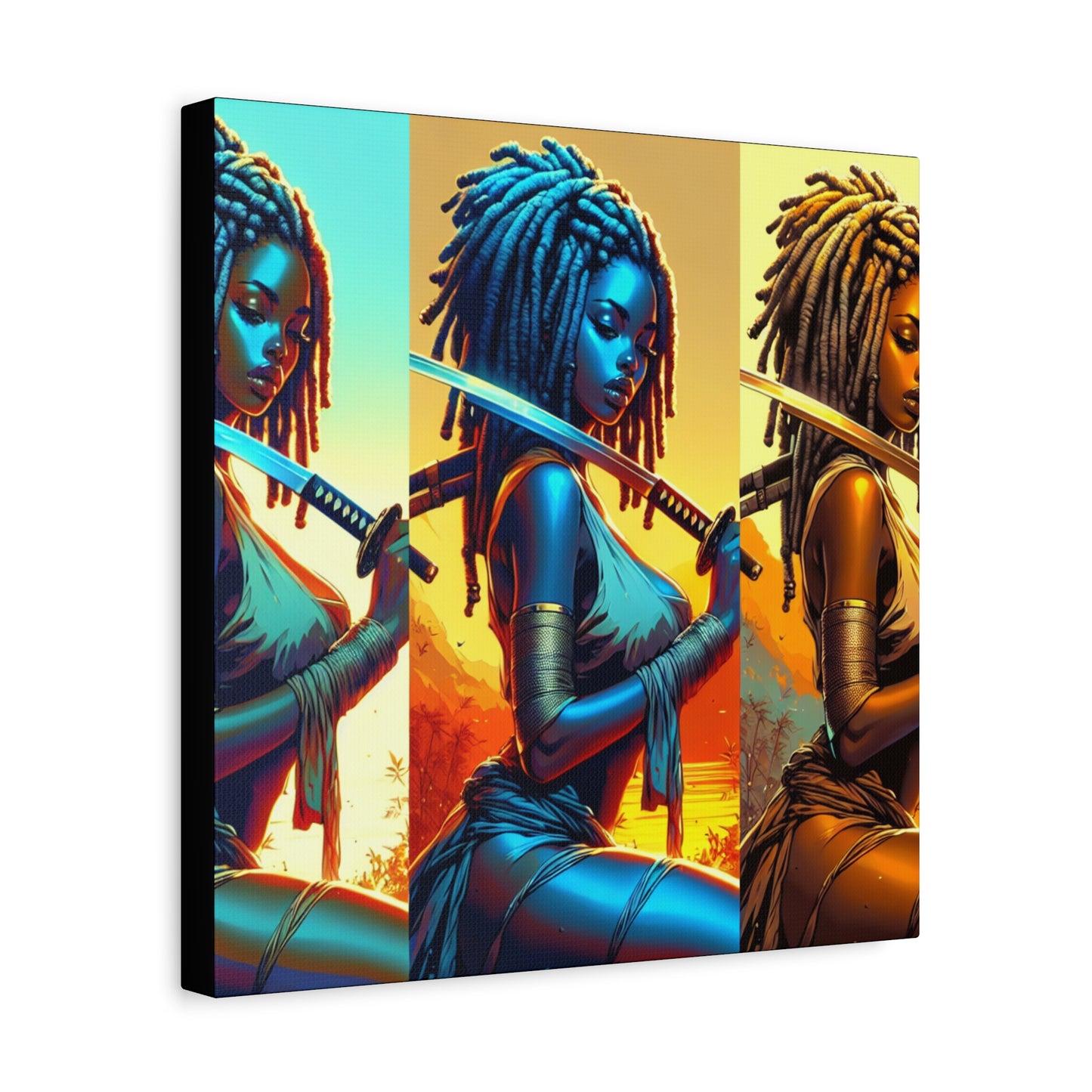Vibrant Art Canvas Print, Warrior Woman Wall Decor, Home Decoration, Unique Gift, Bohemian Style, Bold Artwork anime
