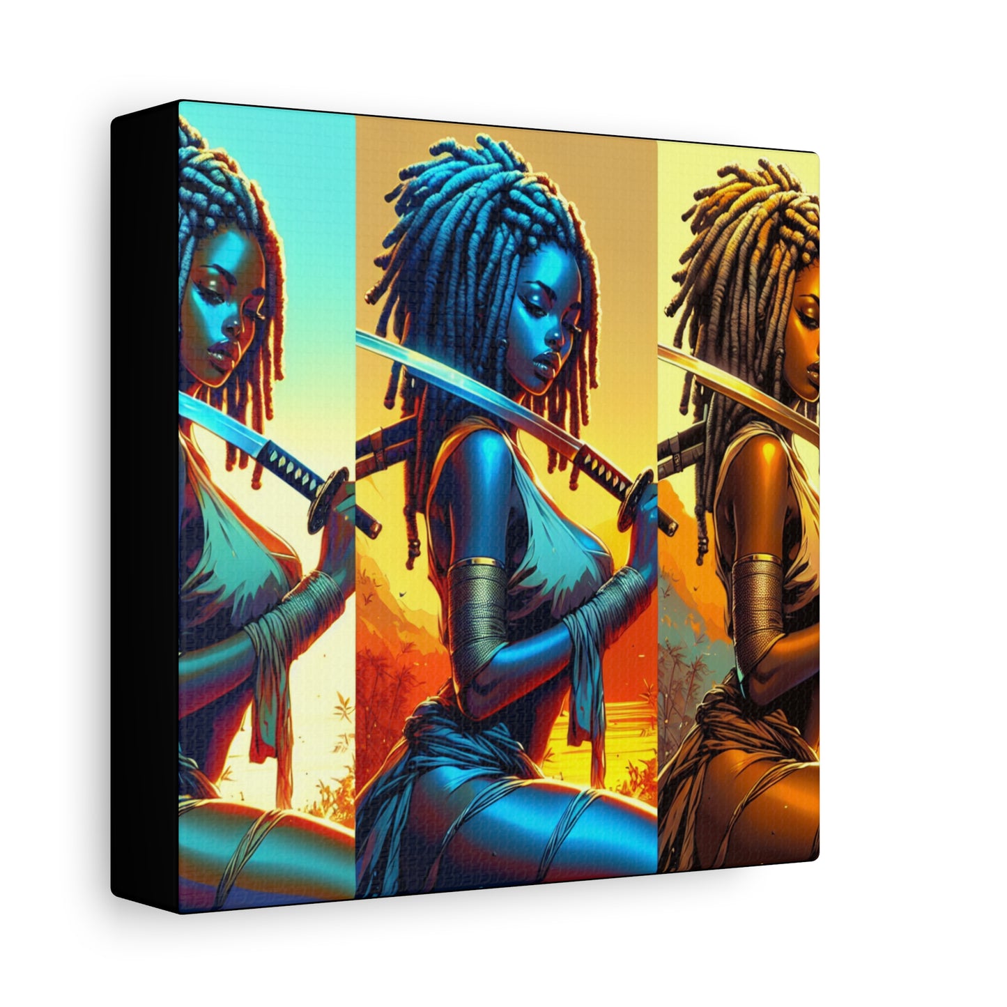 Vibrant Art Canvas Print, Warrior Woman Wall Decor, Home Decoration, Unique Gift, Bohemian Style, Bold Artwork anime