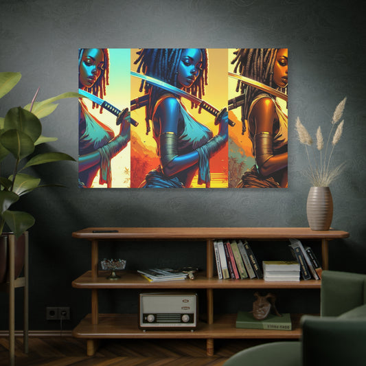 Vibrant Art Canvas Print, Warrior Woman Wall Decor, Home Decoration, Unique Gift, Bohemian Style, Bold Artwork anime