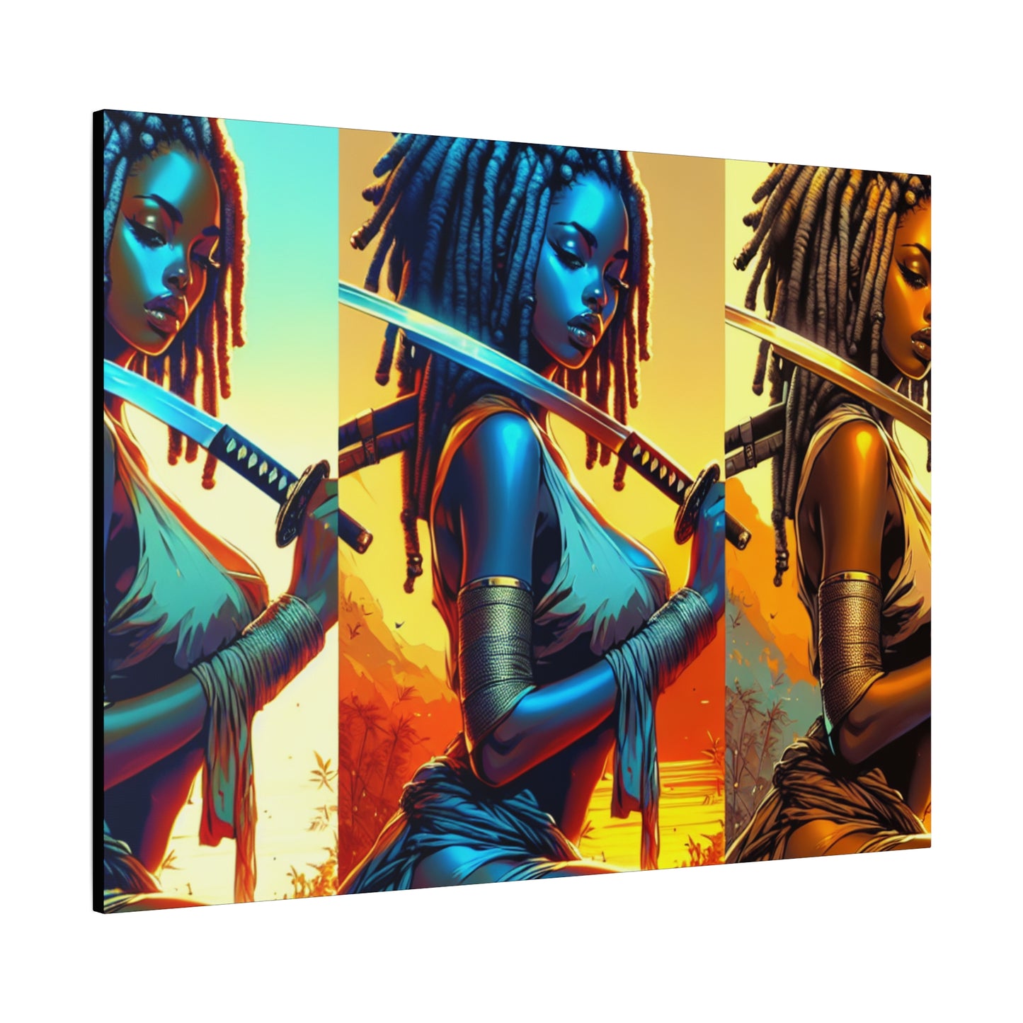 Vibrant Art Canvas Print, Warrior Woman Wall Decor, Home Decoration, Unique Gift, Bohemian Style, Bold Artwork anime