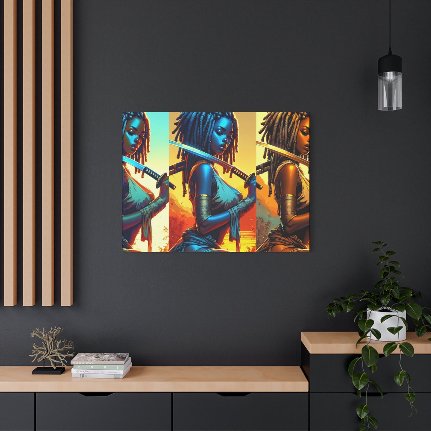 Vibrant Art Canvas Print, Warrior Woman Wall Decor, Home Decoration, Unique Gift, Bohemian Style, Bold Artwork anime