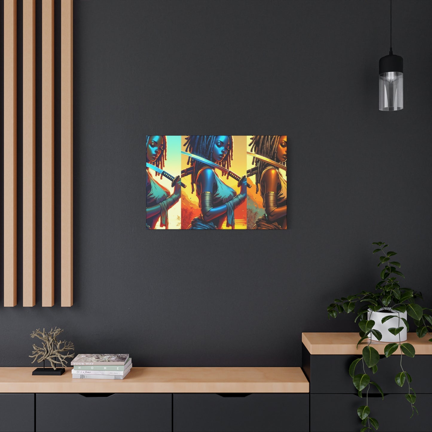 Vibrant Art Canvas Print, Warrior Woman Wall Decor, Home Decoration, Unique Gift, Bohemian Style, Bold Artwork anime