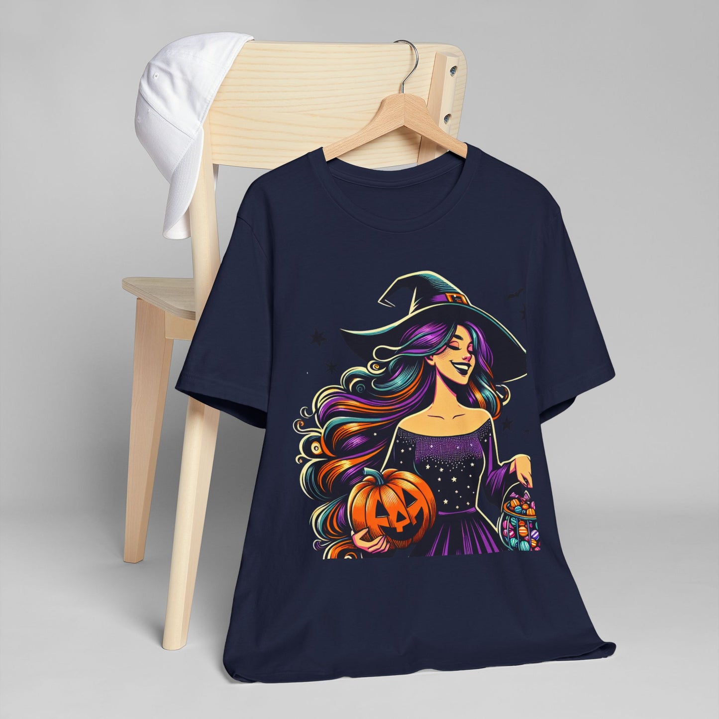 Halloween Witch Unisex T-Shirt, Spooky Graphic Tee, Fall Fashion, Halloween Costume, Witchy Apparel, Cute Pumpkin Design