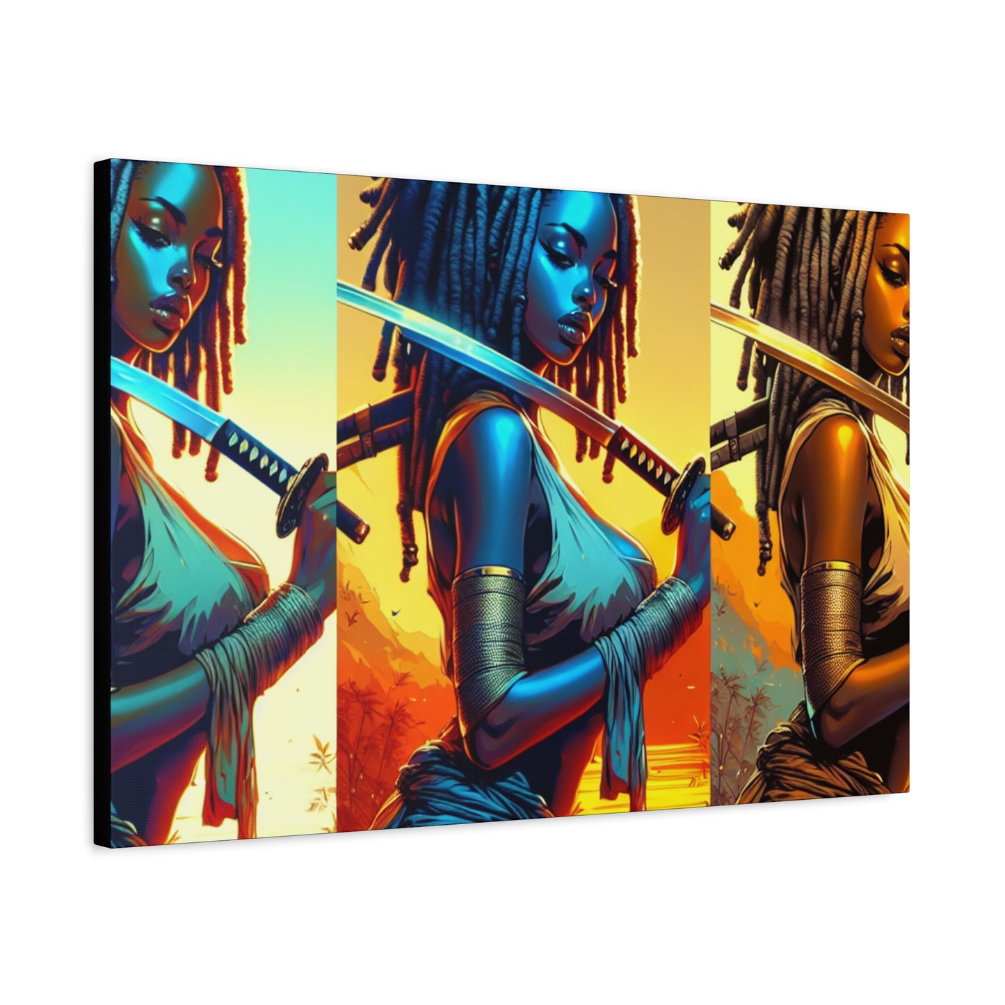 Vibrant Art Canvas Print, Warrior Woman Wall Decor, Home Decoration, Unique Gift, Bohemian Style, Bold Artwork anime