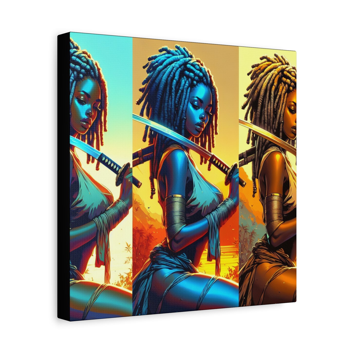 Vibrant Art Canvas Print, Warrior Woman Wall Decor, Home Decoration, Unique Gift, Bohemian Style, Bold Artwork anime