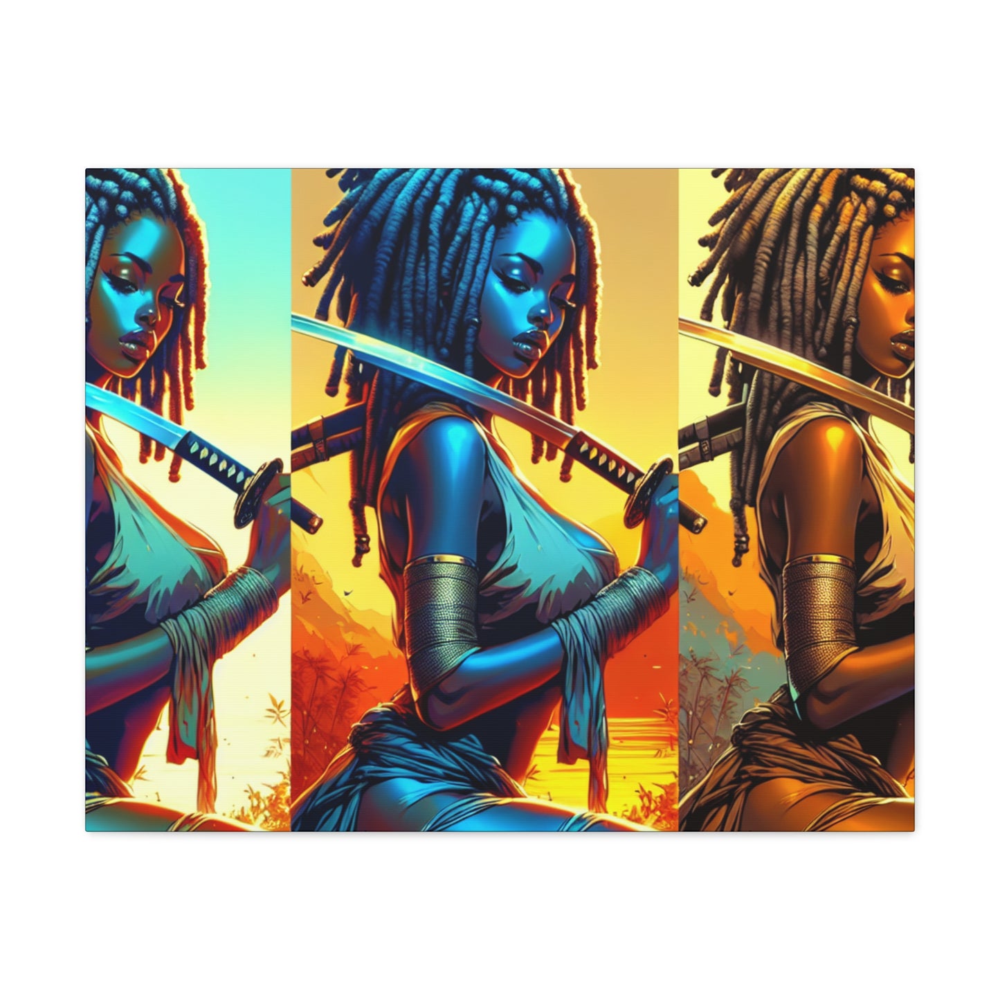 Vibrant Art Canvas Print, Warrior Woman Wall Decor, Home Decoration, Unique Gift, Bohemian Style, Bold Artwork anime