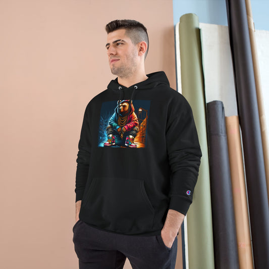 Bear Hoodie, Urban Pop Art Design - Champion Hoodie Sweatshirt, Street Style Winter Wear, Animal Lover Gift, Hipster Clothing, Graphic