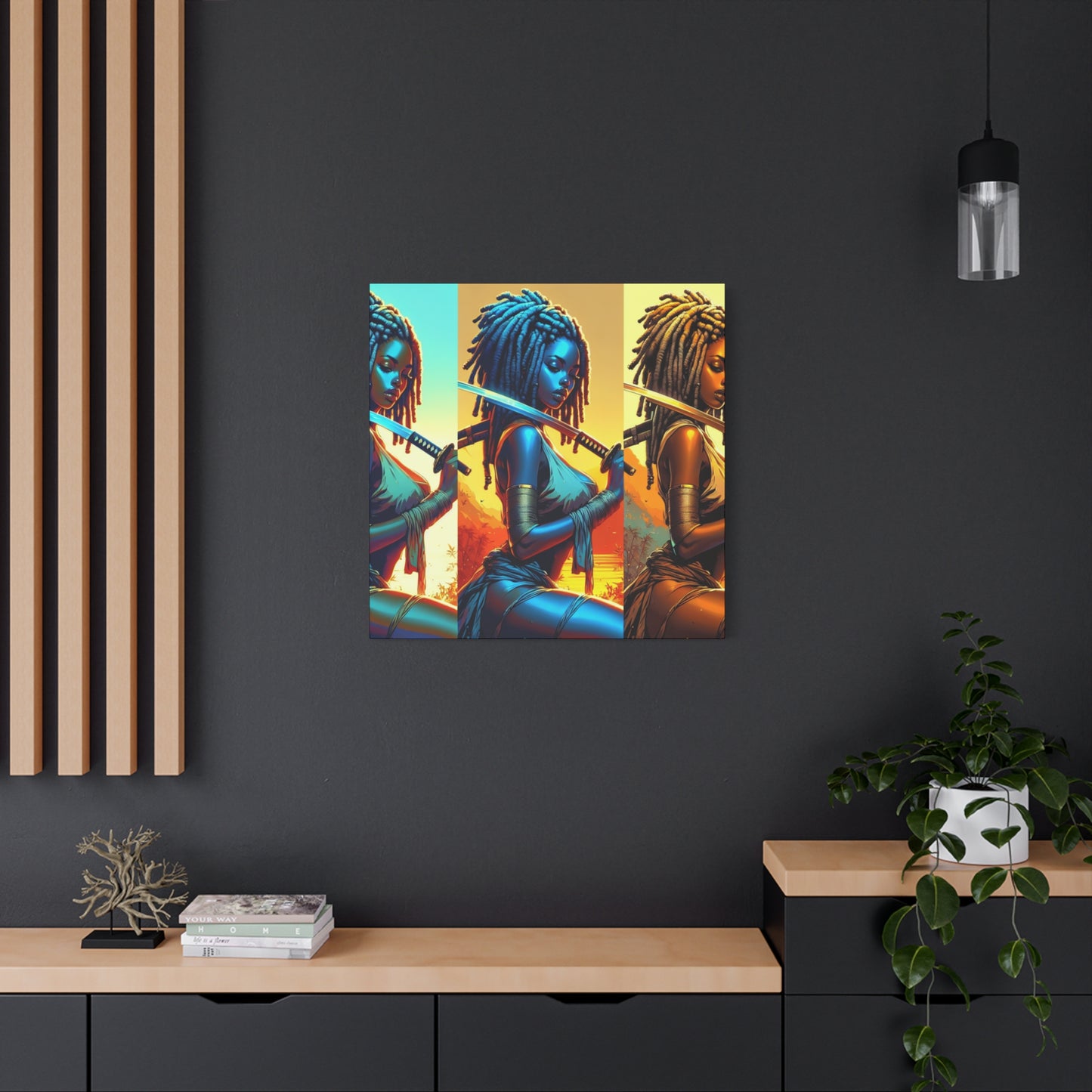 Vibrant Art Canvas Print, Warrior Woman Wall Decor, Home Decoration, Unique Gift, Bohemian Style, Bold Artwork anime