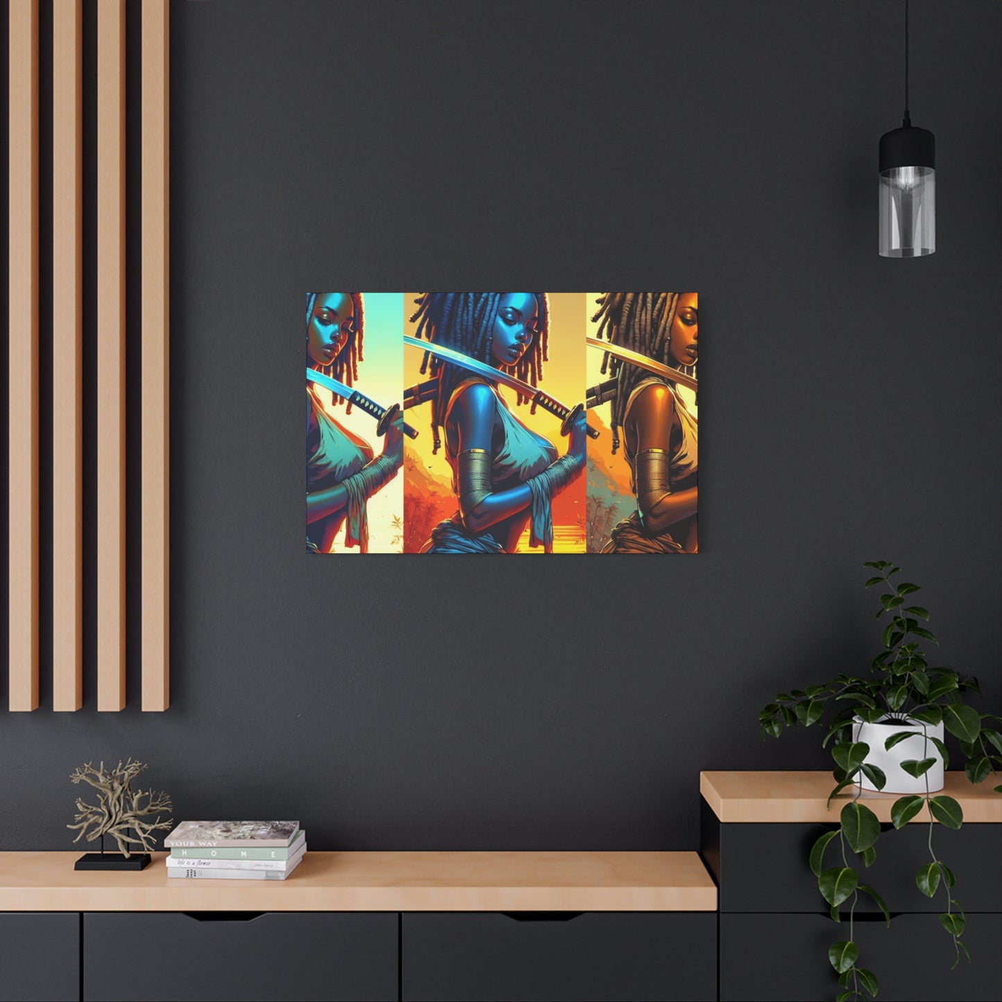 Vibrant Art Canvas Print, Warrior Woman Wall Decor, Home Decoration, Unique Gift, Bohemian Style, Bold Artwork anime