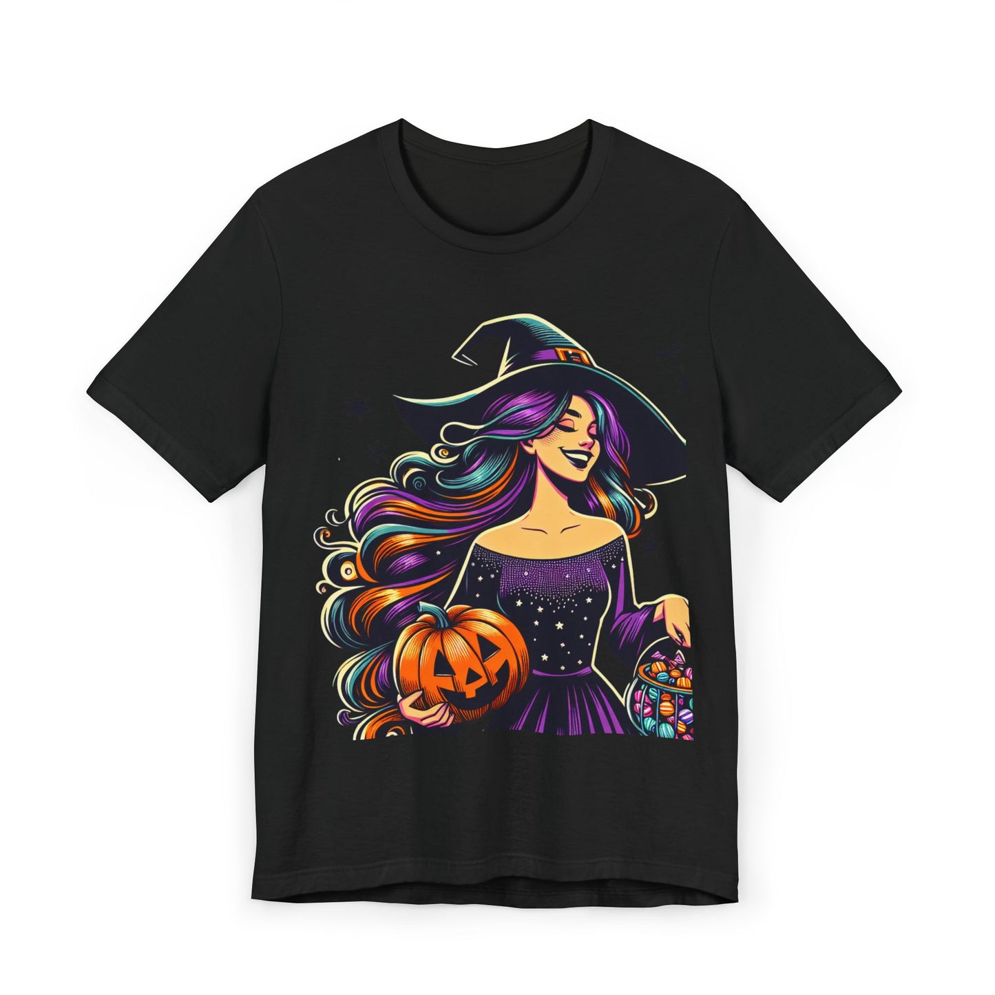 Halloween Witch Unisex T-Shirt, Spooky Graphic Tee, Fall Fashion, Halloween Costume, Witchy Apparel, Cute Pumpkin Design