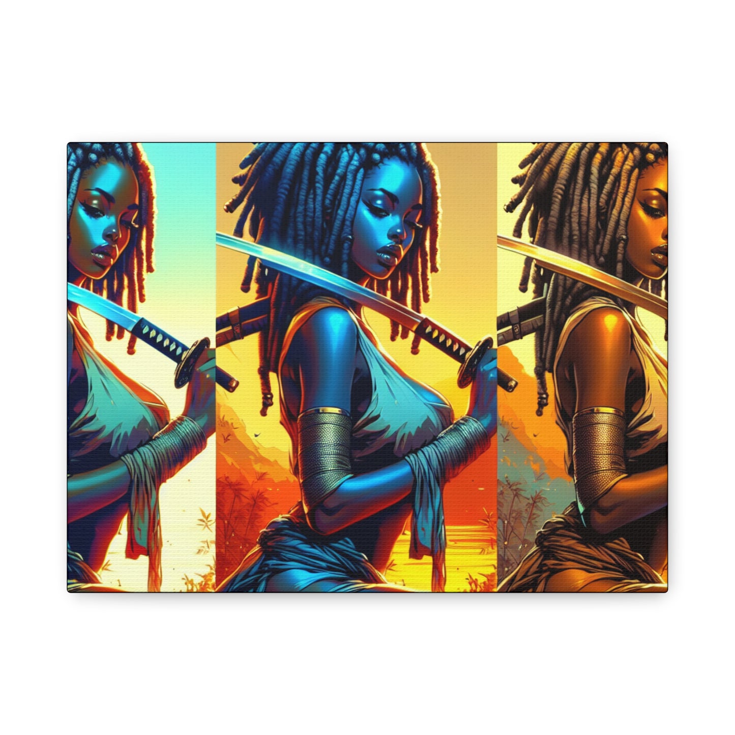 Vibrant Art Canvas Print, Warrior Woman Wall Decor, Home Decoration, Unique Gift, Bohemian Style, Bold Artwork anime